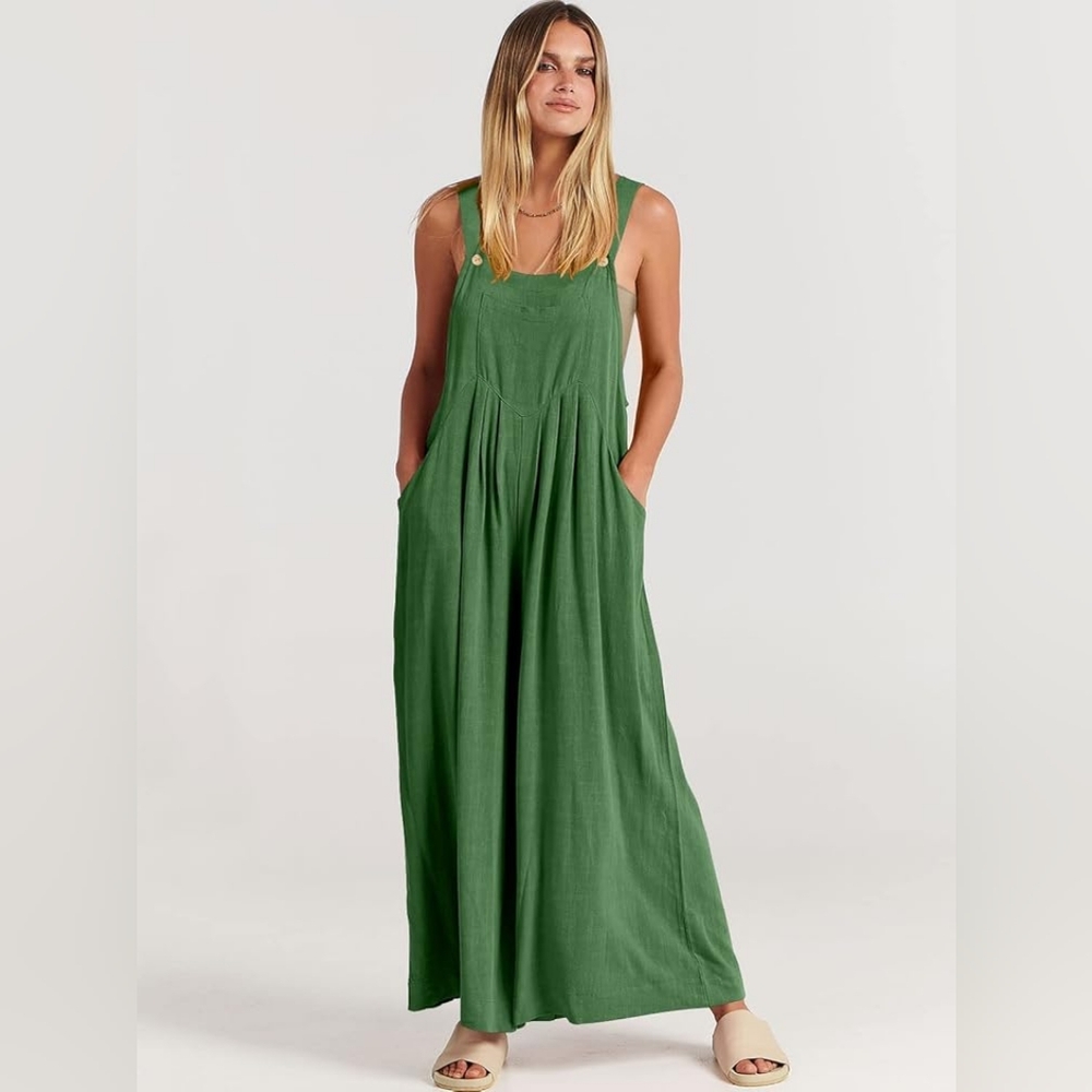 Green Sleeveless Wide-Leg Jumpsuit